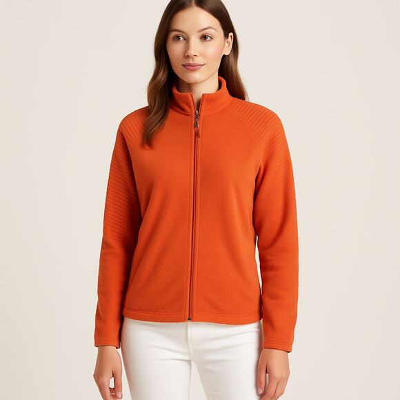 Greg Norman Orange Fleece Zipper Jacket Sz Medium - Picture 1 of 13
